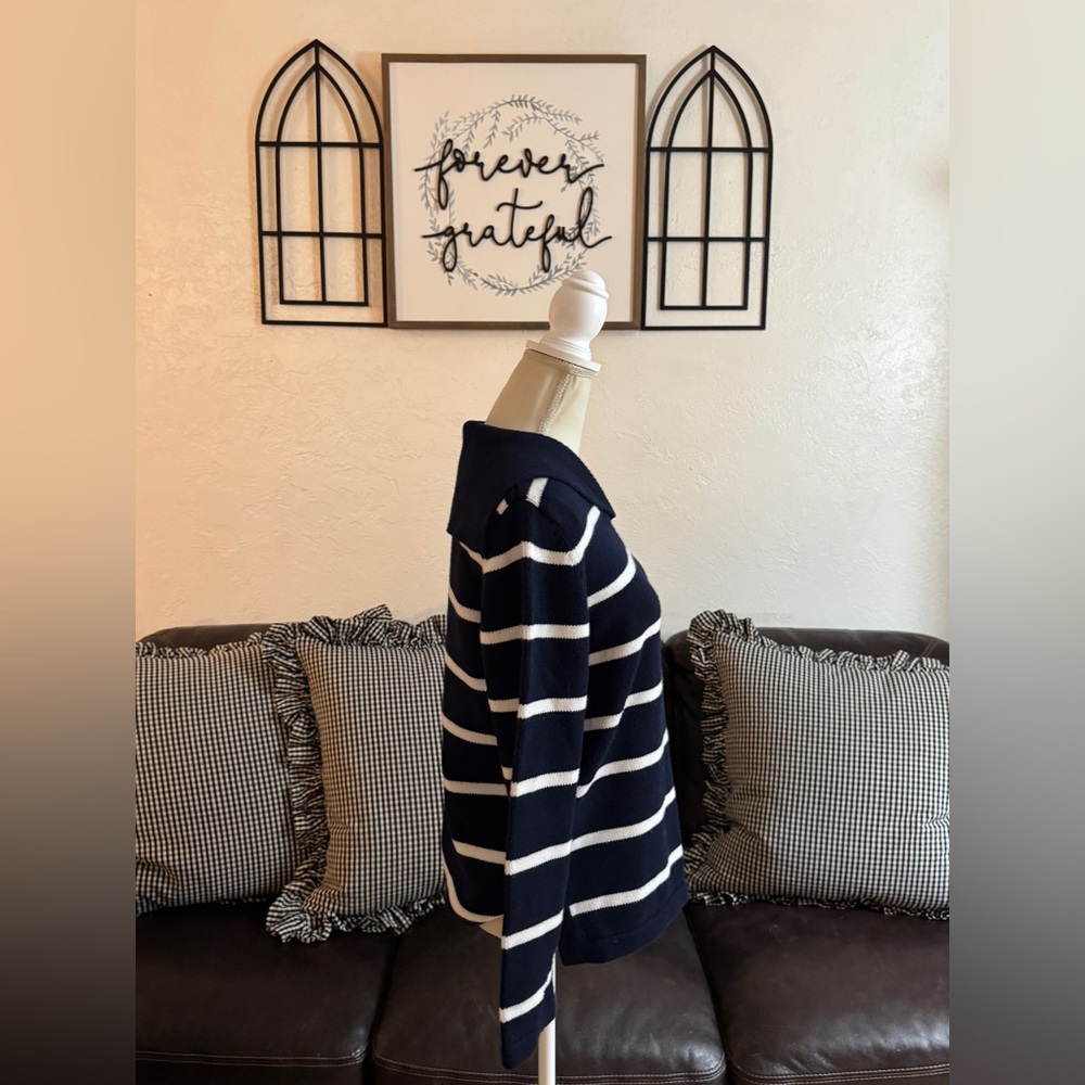 Lauren Ralph Lauren Women Sweater Nautical Emblem Navy Blue White Stripes Sz PM - Picture 9 of 15